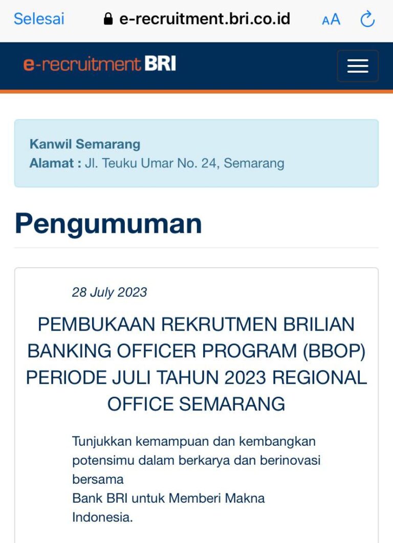 Lowongan Kerja BUMN – PT. Bank Rakyat Indonesia (Persero) Tbk