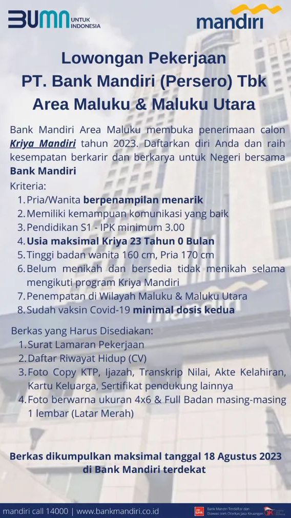 Lowongan Kerja BUMN – PT Bank Mandiri (Persero)