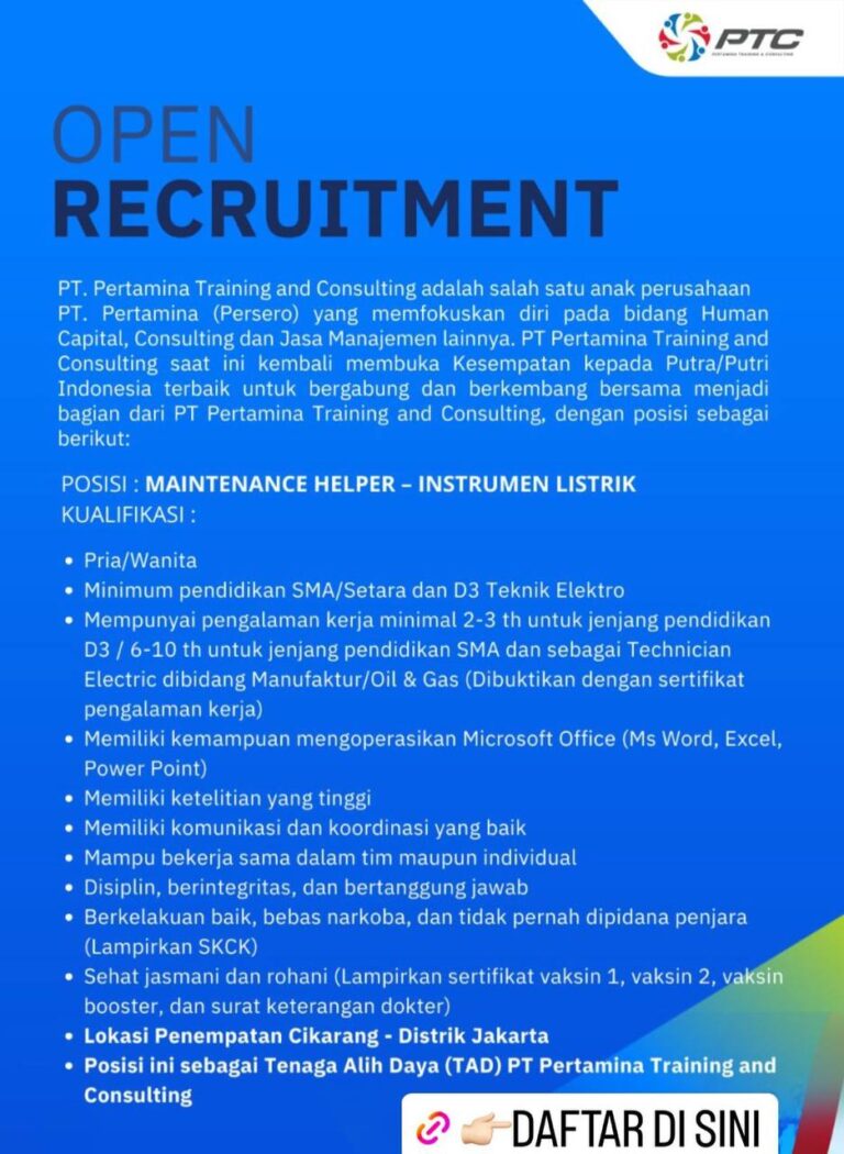 Lowongan Kerja BUMN – PT Pertamina Training And Consulting